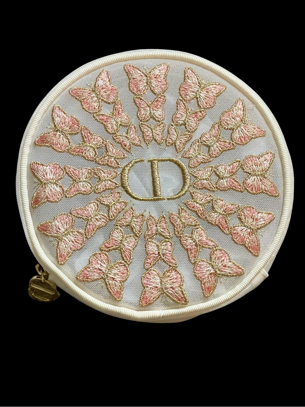Dior Butterfly Embroidered Round Cosmetic Case NWT